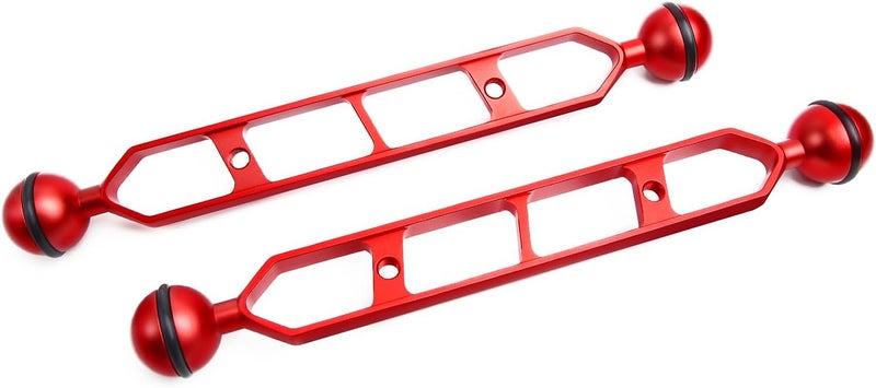 LetonPower Red 9" Underwater Aluminum Alloy Extension Arm (2-Pack) - Dual Ball System with 1" Head Connector, Waterproof & Rustproof for Diving Camera Tray/Strobe/Video Light, Scuba Photography Gear - Image 1